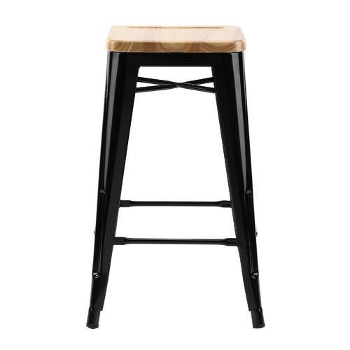 Milan Direct Tolix Replica 65cm Bar Stools with Timber Seat