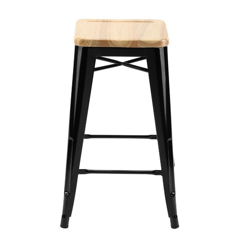 Milan Direct Tolix Replica 65cm Bar Stools with Timber Seat