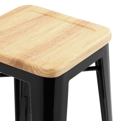 Milan Direct Tolix Replica 65cm Bar Stools with Timber Seat