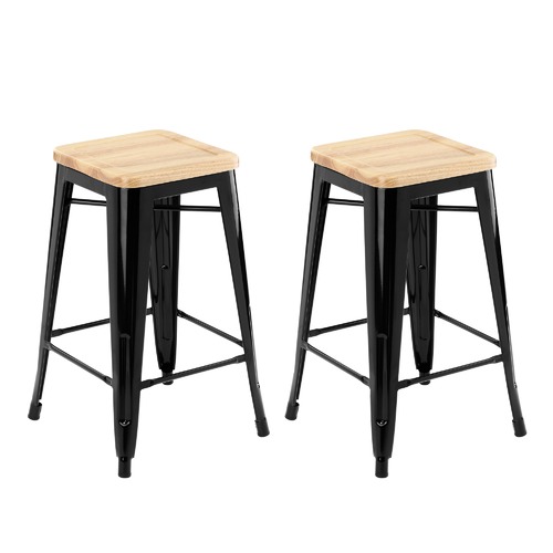 Milan Direct Tolix Replica 65cm Bar Stools with Timber Seat