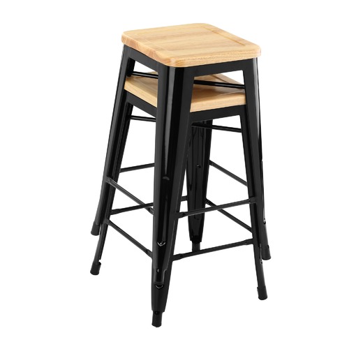 Milan Direct Tolix Replica 65cm Bar Stools with Timber Seat