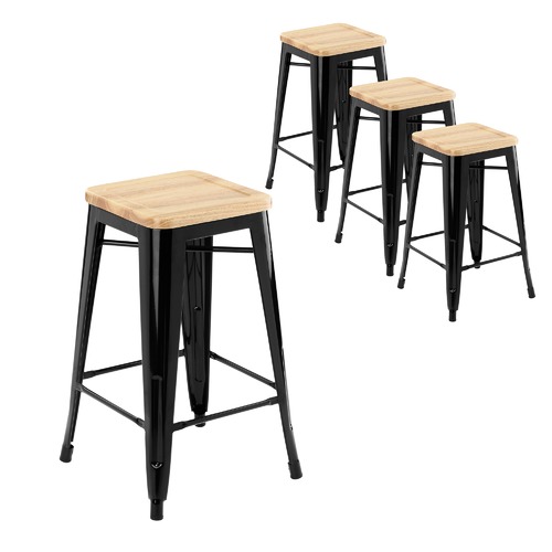 Milan Direct Tolix Replica 65cm Bar Stools with Timber Seat