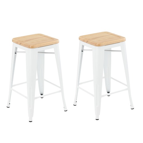Milan Direct Tolix Replica 65cm Bar Stools with Timber Seat