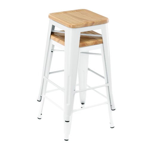 Milan Direct Tolix Replica 65cm Bar Stools with Timber Seat