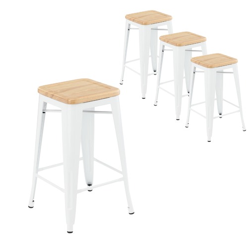 Milan Direct Tolix Replica 65cm Bar Stools with Timber Seat