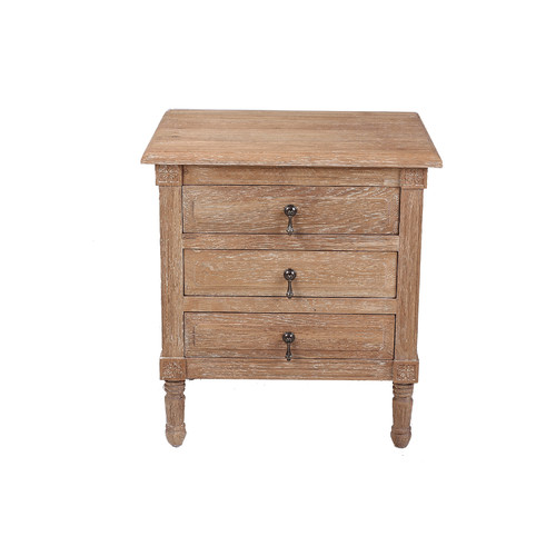 French Country Three Drawer Weathered Bedside Table Temple & ster