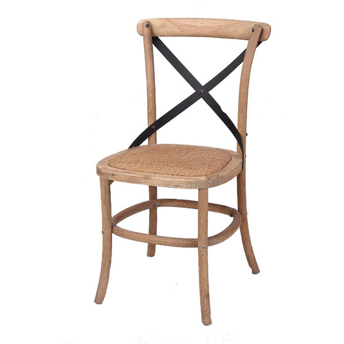 French Country Metal Cross Back Dining Chair With Rattan Seat | Temple ...