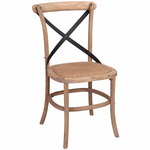 French Country Metal Cross Back Dining Chair With Rattan Seat