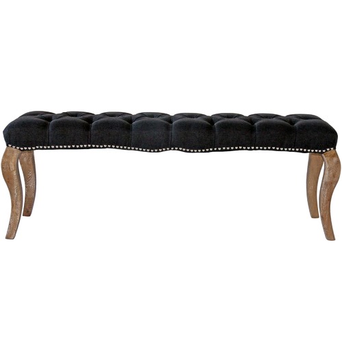 Black Hayward Buttoned Linen Ottoman