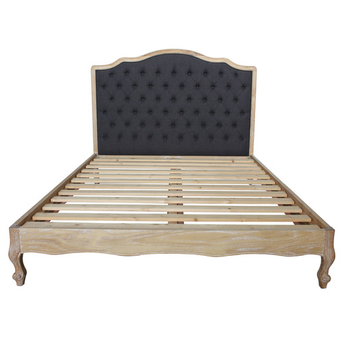 Linen & Oak Button Tufted Bed