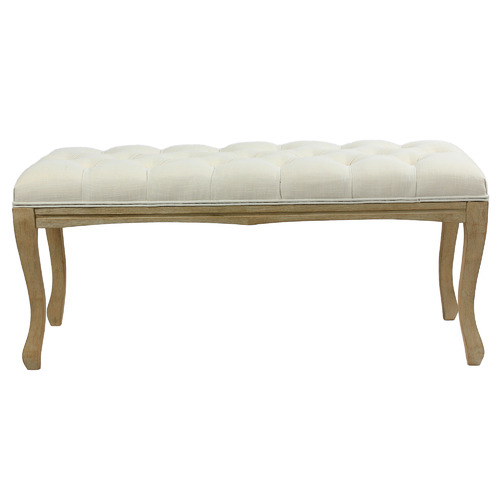 Naturally Provinicial Johanna Button Tufted Rubberwood Ottoman Bench ...