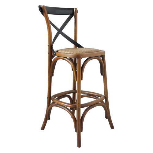 Sanders Cross Back Oak Wood & Rattan Barstool