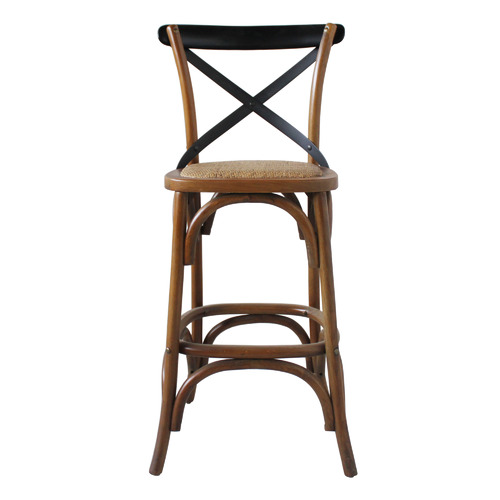 Sanders Cross Back Oak Wood & Rattan Barstool