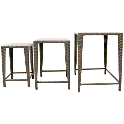 3 Piece Brown Clarissa Rattan Nesting Outdoor Side Tables