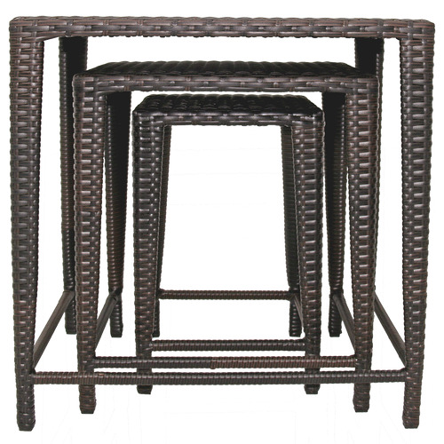 3 Piece Brown Clarissa Rattan Nesting Outdoor Side Tables