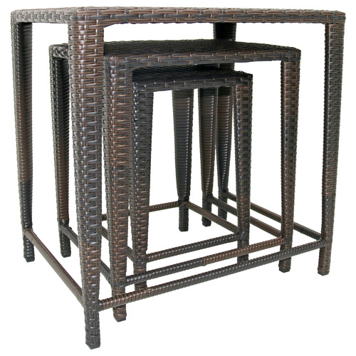 3 Piece Brown Clarissa Rattan Nesting Outdoor Side Tables