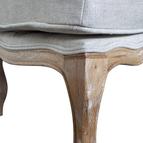 Beige Valeriana Oak Wood Ottoman with Linen Cushion