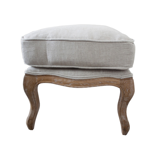 Beige Valeriana Oak Wood Ottoman with Linen Cushion