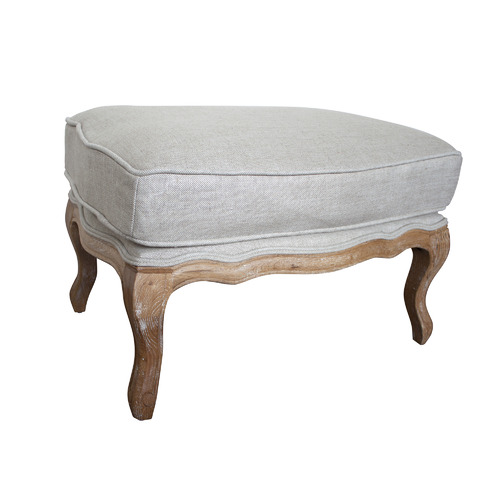 Beige Valeriana Oak Wood Ottoman with Linen Cushion