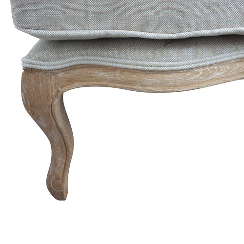 Beige Valeriana Oak Wood Ottoman with Linen Cushion