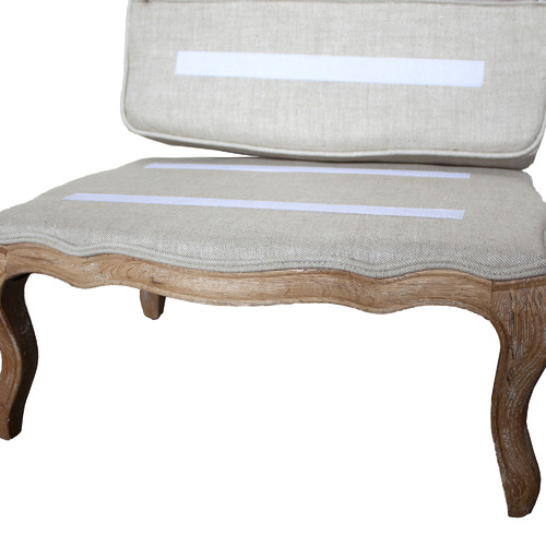 Beige Valeriana Oak Wood Ottoman with Linen Cushion