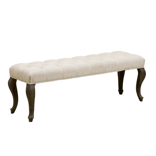 Hannah Button Tufted Oak Wood Ottoman Bench