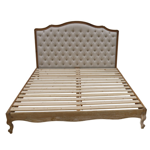 Linen & Oak Button Tufted Bed