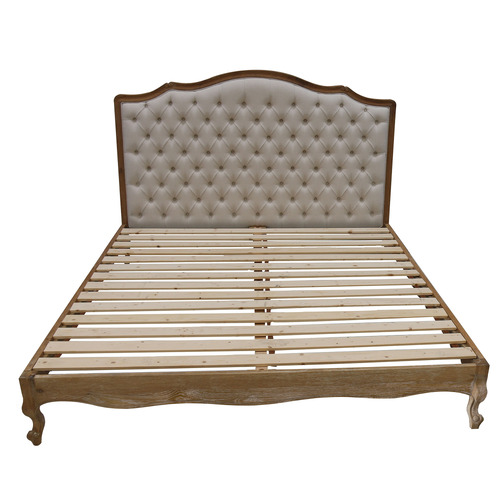 Linen & Oak Button Tufted Bed