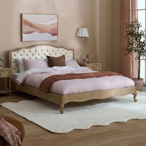 Linen & Oak Button Tufted Bed