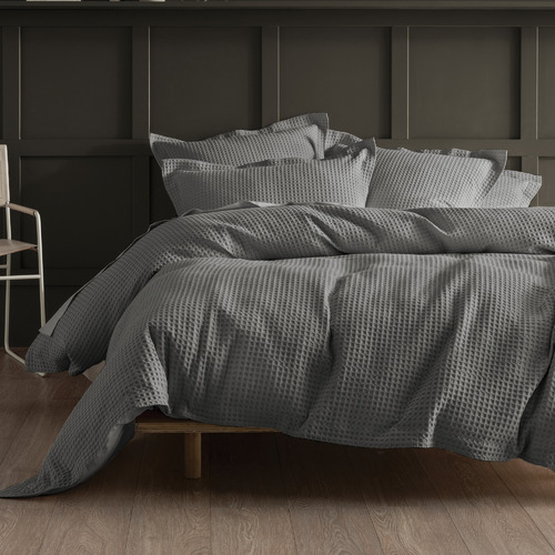 Charcoal Deluxe Waffle Cotton Quilt Cover Set Temple & ster