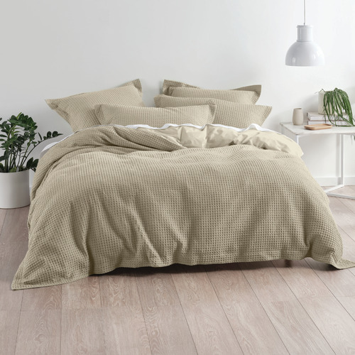 Linen House Brown Deluxe Waffle Cotton Quilt Cover Set Temple & ster