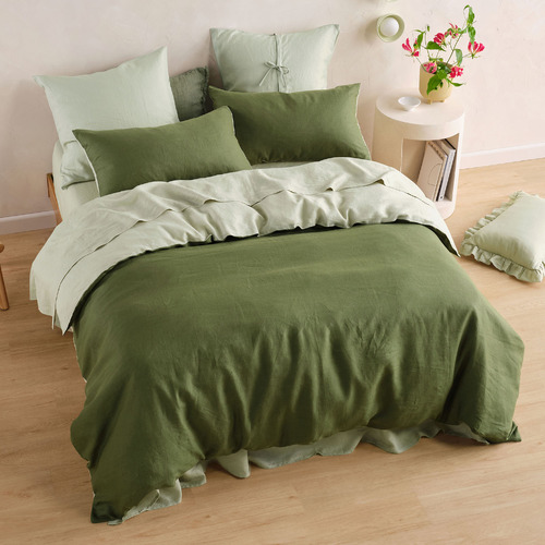 Moss & Wasabi Nimes Duet Linen Quilt Cover Set