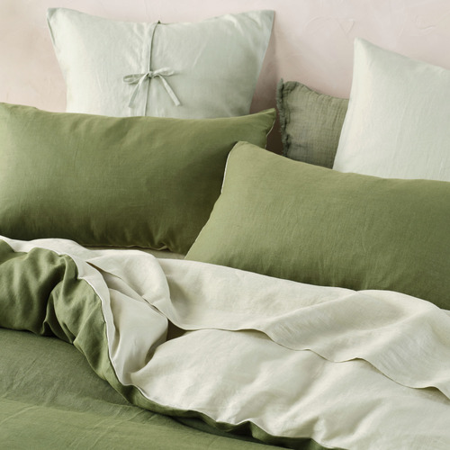 Moss & Wasabi Nimes Duet Linen Quilt Cover Set