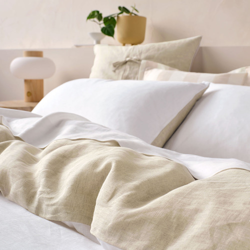 White & Natural Nimes Duet Linen Quilt Cover Set