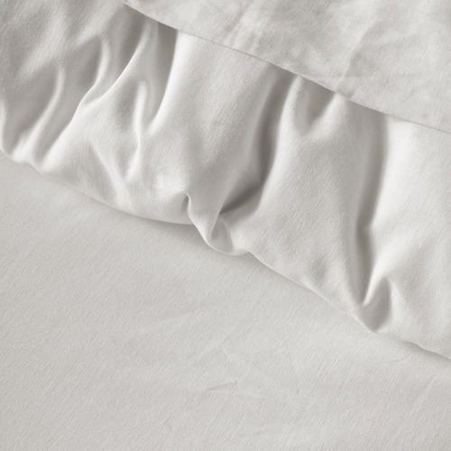 White Vintage Ruffle Linen-Blend Quilt Cover Set