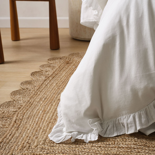 White Vintage Ruffle Linen-Blend Quilt Cover Set
