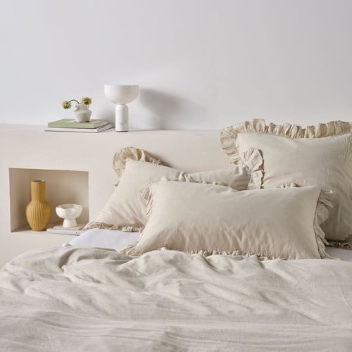 Natural Vintage Ruffle Linen-Blend Quilt Cover Set