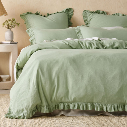 Seaglass Vintage Ruffle Linen-Blend Quilt Cover Set