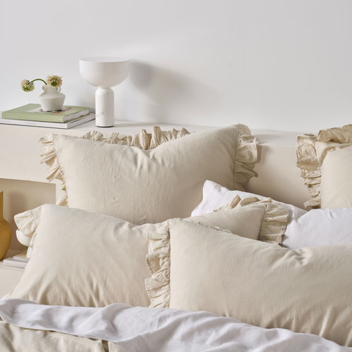 Natural Vintage Ruffle Linen-Blend Quilt Cover Set