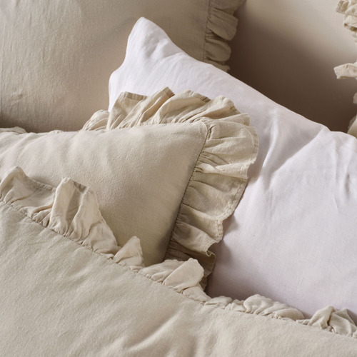 Natural Vintage Ruffle Linen-Blend Quilt Cover Set