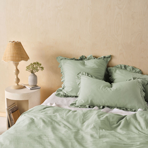 Seaglass Vintage Ruffle Linen-Blend Quilt Cover Set