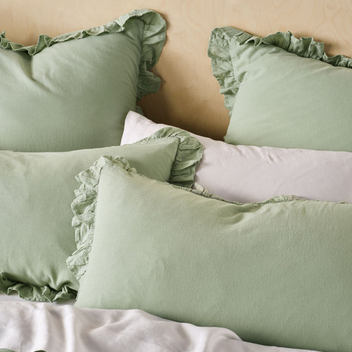 Seaglass Vintage Ruffle Linen-Blend Quilt Cover Set