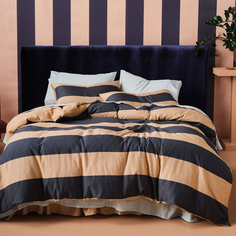 Bluestone Rugby Stripe Cotton Sateen Quilt Cover Set