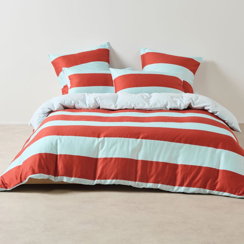 Bluestone Rugby Stripe Cotton Sateen Quilt Cover Set