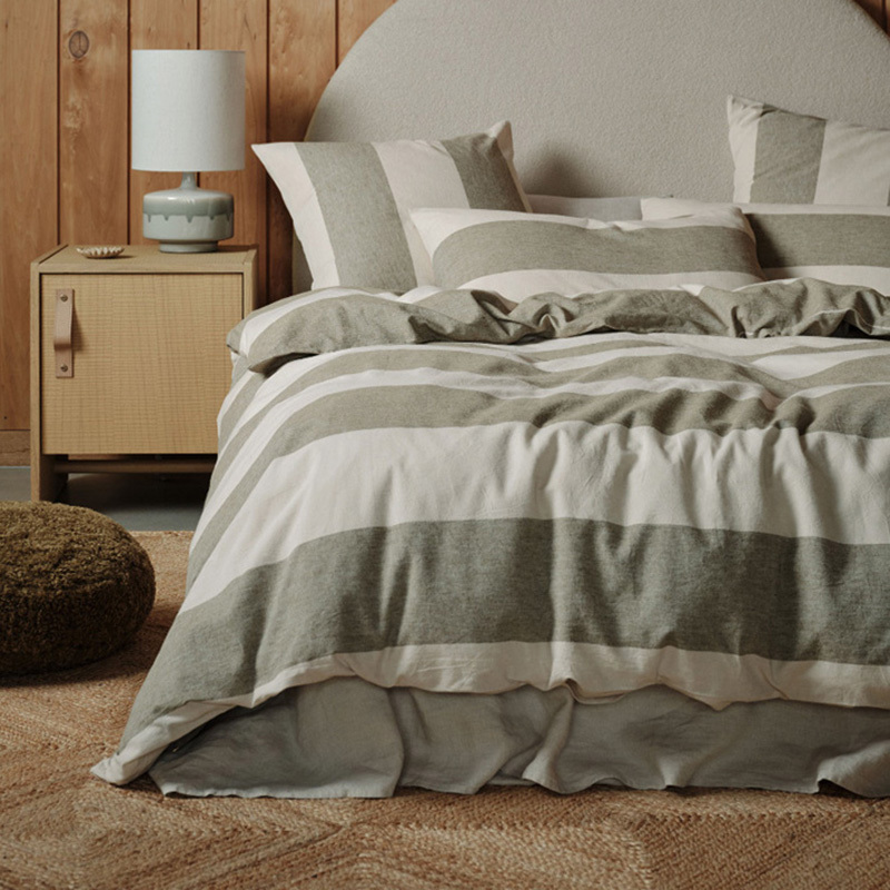 Natural Vintage Wide Stripe Reversible Quilt Cover Set