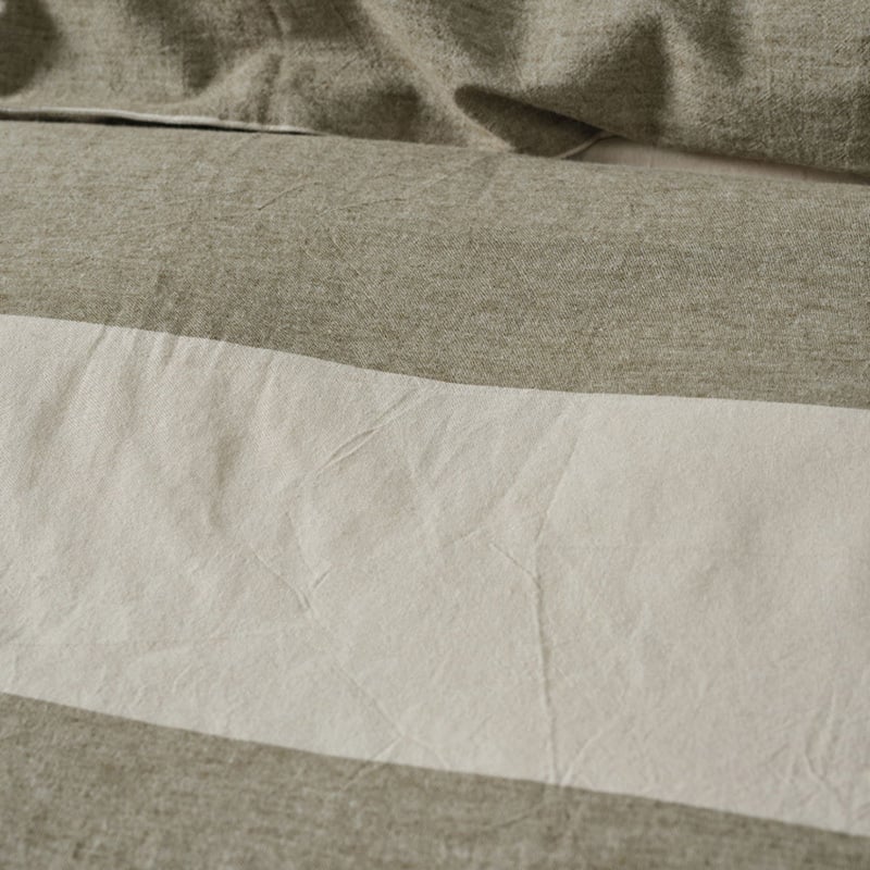 Natural Vintage Wide Stripe Reversible Quilt Cover Set