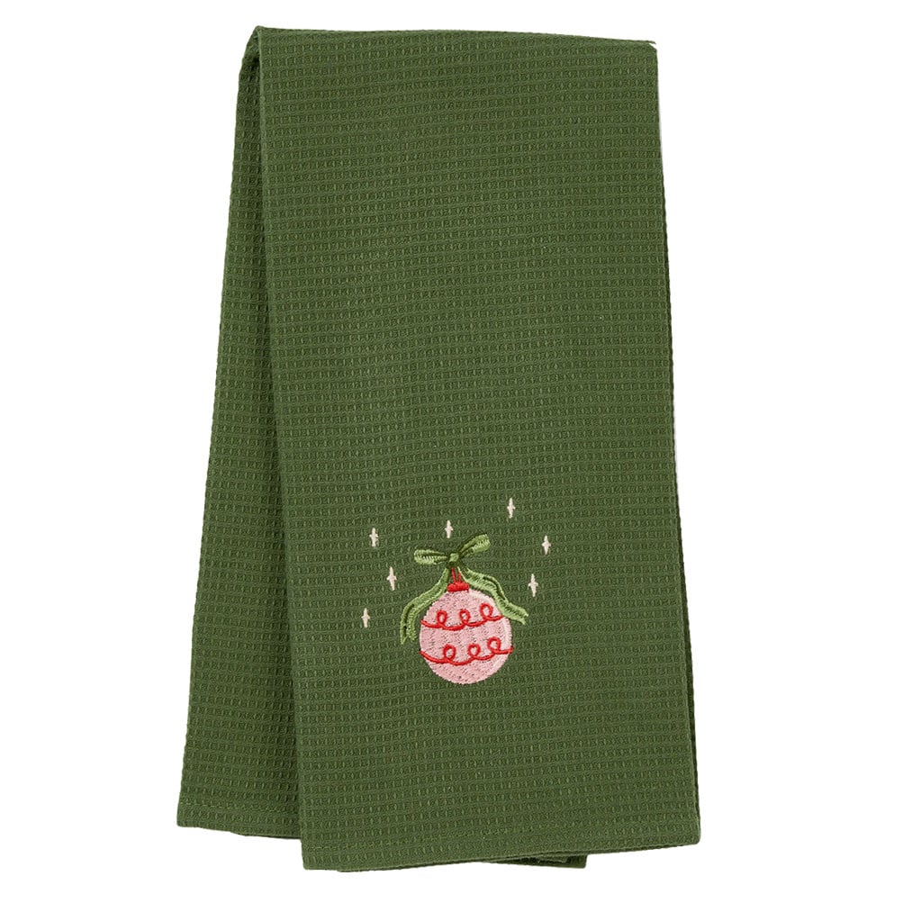 Embroidered Bauble Cotton Waffle Tea Towels