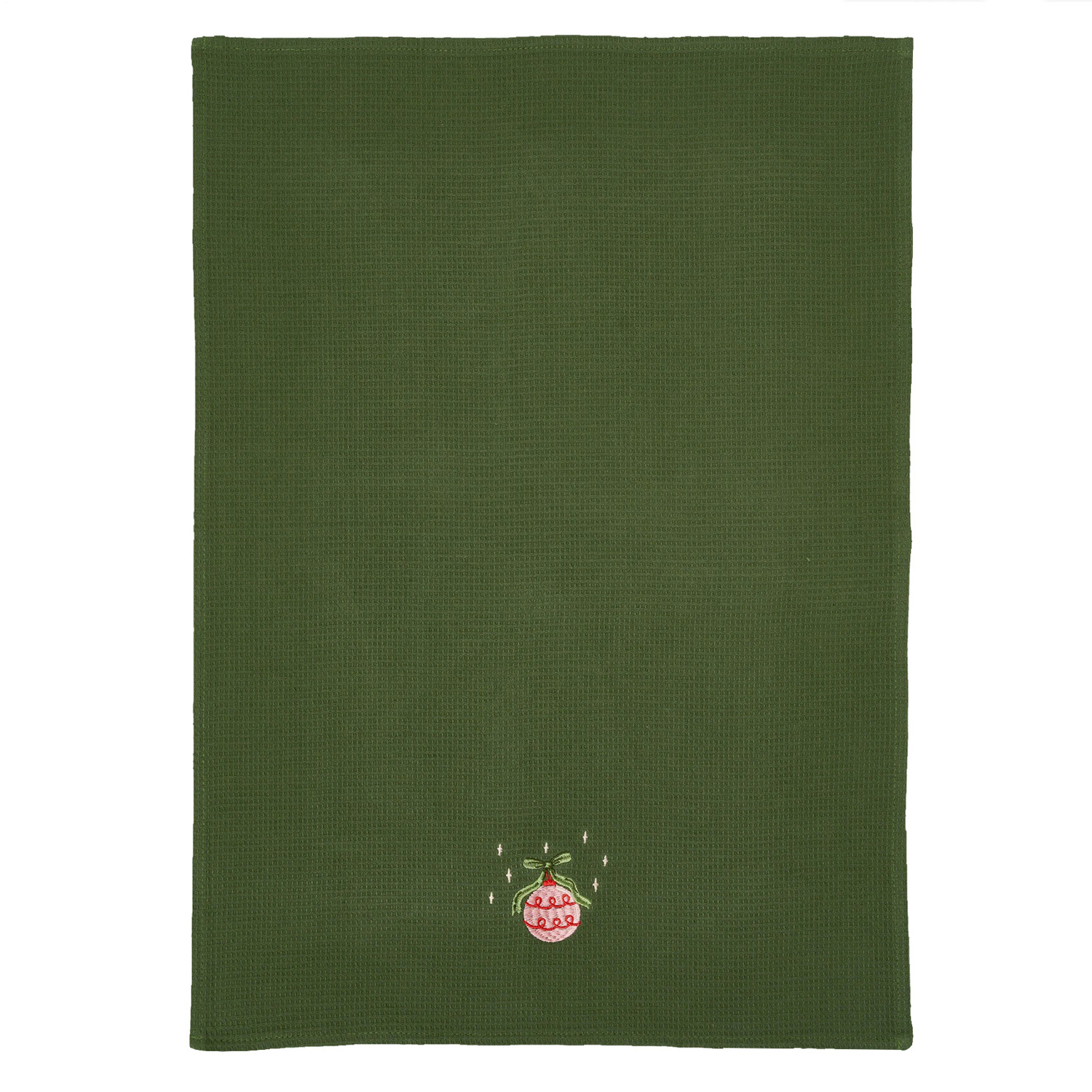 Embroidered Bauble Cotton Waffle Tea Towels