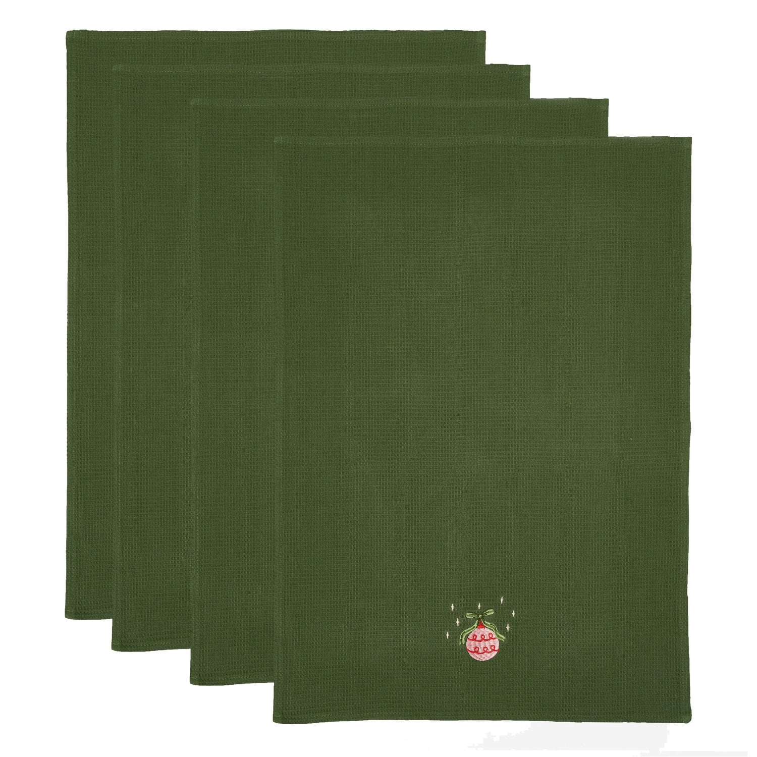 Embroidered Bauble Cotton Waffle Tea Towels