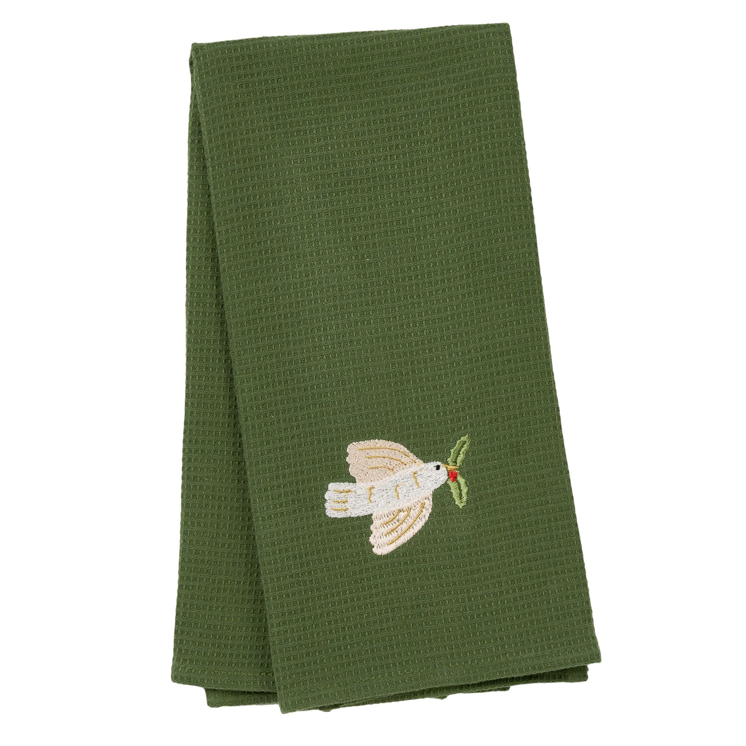 Embroidered Dove Cotton Waffle Tea Towels